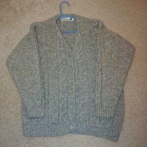 Tulchan Wool Blend Chunky Cable Knit Buttoned Cardigan Grey Size M